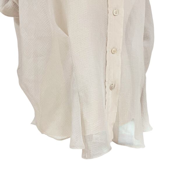 ACNE Vintage Y2K Old Tag Sheer Ivory Textured Silk Button-Up Blouse 34 (US XS/2) - Picture 3 of 9